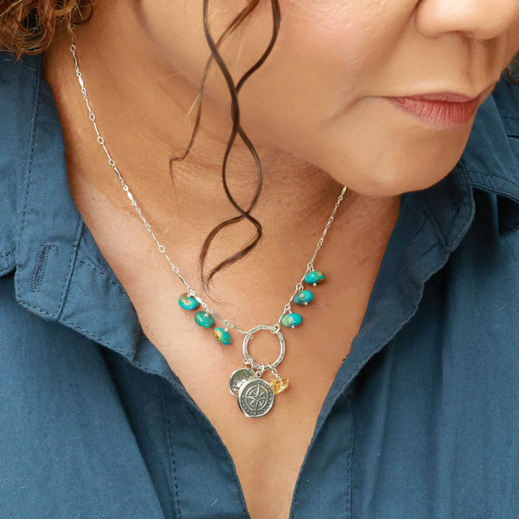 Vision Quest - Natural Turquoise Sterling Silver Necklace lifestyle image | Breathe Autumn Rain Artisan Jewelry