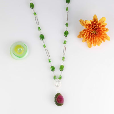 Watermelon in the Field - Watermelon Tourmaline Pendant Necklace main image | Breathe Autumn Rain Jewelry