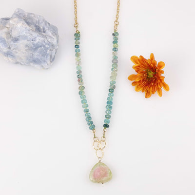 Watermelon in the Sky - Watermelon Tourmaline Pendant Gold Necklace main image | Breathe Autumn Rain Jewelry