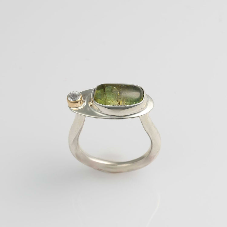 One-of-a-kind watermelon tourmaline silver ring with white topaz accent – Napali Coast by Breathe Autumn Rain