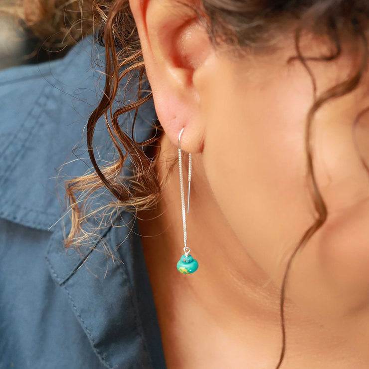 Wind - Silver Turquoise Threader Earrings lifestyle image | Breathe Autumn Rain Artisan Jewelry