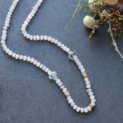 Y-Knot - Moonstone and Aquamarine Silk Knotted Necklace detail image | Breathe Autumn Rain Jewelry