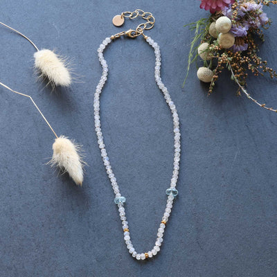 Y-Knot - Moonstone and Aquamarine Silk Knotted Necklace main image | Breathe Autumn Rain Jewelry