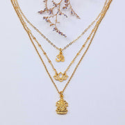 Awaken and Inspire - Ganesha Om Lotus Layered Gold Necklace main image | Breathe Autumn Rain Artisan Jewelry