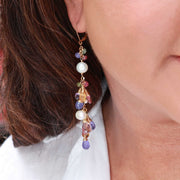 Manon - Multi Gemstone and Pearl Gold Cluster Earrings life style image | Breathe Autumn Rain Artisan Jewelry