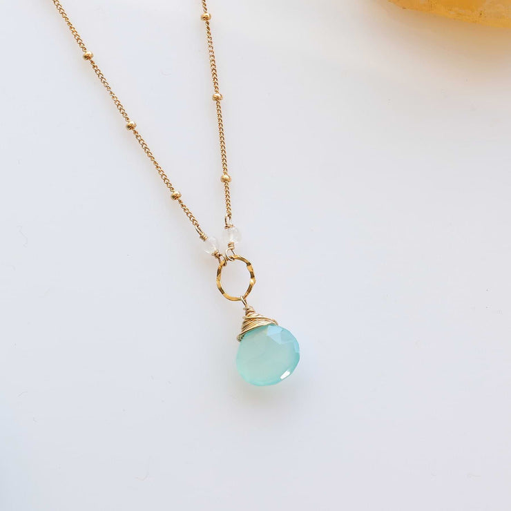 Seaspray - Seafoam Chalcedony Delicate Gold Necklace alt image | Breathe Autumn Rain Artisan Jewelry