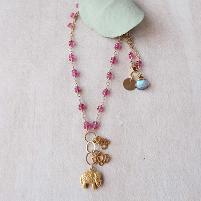 Bali In Bloom - Elephant Lotus Om Pendants Natural Ruby Necklace - alternate image | BreatheAutumnRain