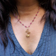 Bali In Bloom - Elephant Lotus Om Pendants Natural Ruby Necklace - life style image | BreatheAutumnRain