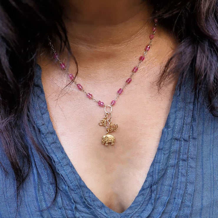 Bali In Bloom - Elephant Lotus Om Pendants Natural Ruby Necklace - life style image | BreatheAutumnRain