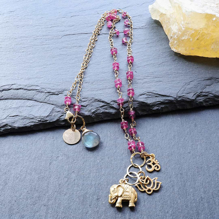 Bali In Bloom - Elephant Lotus Om Pendants Natural Ruby Necklace - main image | BreatheAutumnRain