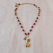Bali In Bloom - Elephant Lotus Om Pendants Natural Ruby Necklace - main image | BreatheAutumnRain