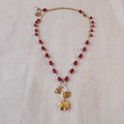 Bali In Bloom - Elephant Lotus Om Pendants Natural Ruby Necklace - main image | BreatheAutumnRain