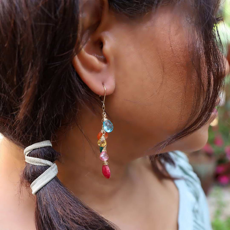Barcelona Summer - Topaz, Ruby, and Onyx Multi-Gemstone Earrings - life style image | BreatheAutumnRain