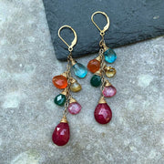 Barcelona Summer - Topaz, Ruby, and Onyx Multi-Gemstone Earrings - main image | BreatheAutumnRain