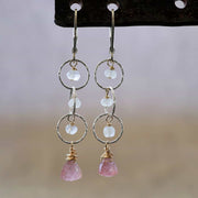 Rosebud First Snow - Cherry Quartz and Moonstone Sterling Silver Tiered Earrings - Main Image | BreatheAutumnRain