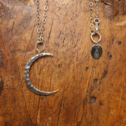 Chandra - Large Sterling Silver Hammered Waning Crescent Moon Necklace - alternate image | BreatheAutumnRain
