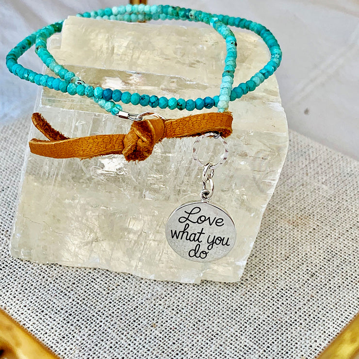 Do What You Love - Turquoise Bead Double Wrap Empowerment Charm Bracelet - Back Image | BreatheAutumnRain