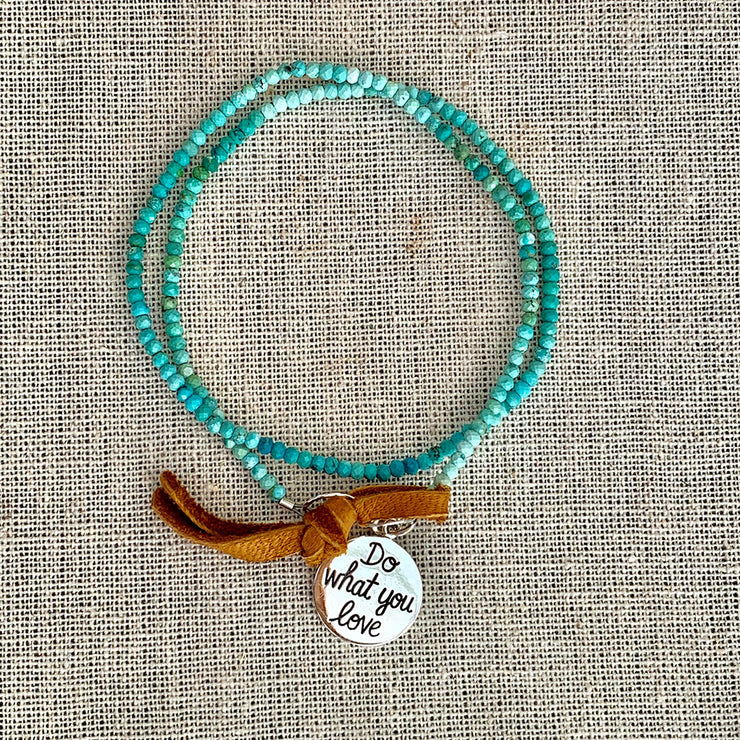 Do What You Love - Turquoise Bead Double Wrap Empowerment Charm Bracelet - Alt Image | BreatheAutumnRain