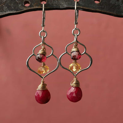 Dreaming of Bali - Ruby, Garnet, and Citrine Chandelier Earrings - main image | Breathe Autumn Rain Artisan Jewelry