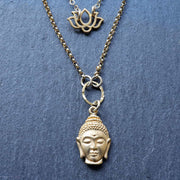 Enlightenment - Buddha Lotus Om Gold Triple-Strand Gold Necklace detail image | BreatheAutumnRain