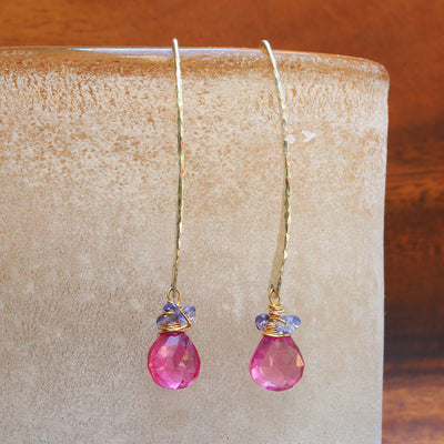Field-In-Bloom - Pink Sapphire Hammered Sterling Silver Earrings | BreatheAutumnRain