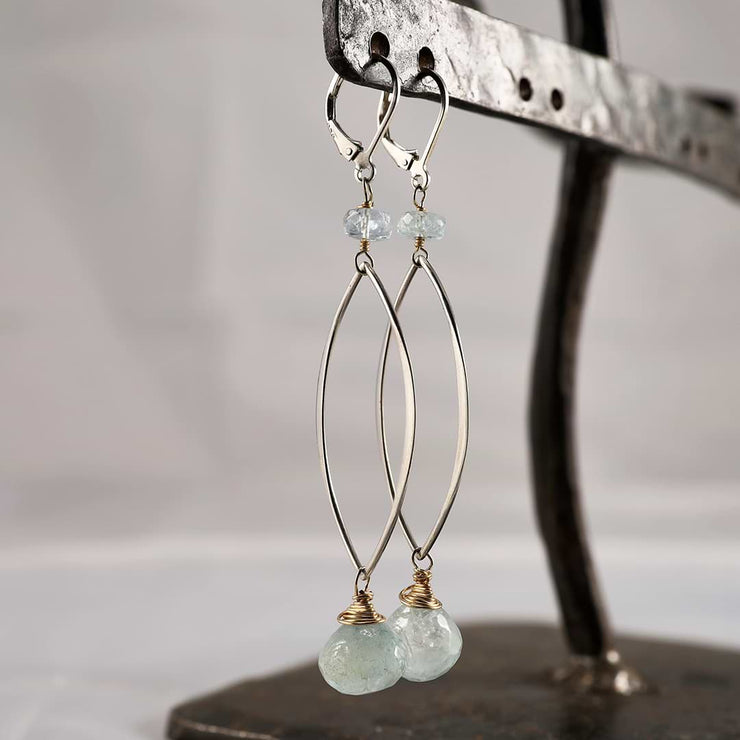 First Frost - Aquamarine Long Drop Earrings - Alt Image | BreatheAutumnRain