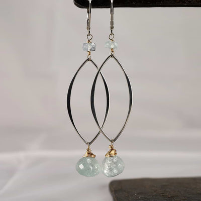 First Frost - Aquamarine Long Drop Earrings - Main Image | Breathe Autumn Rain Artisan Jewelry