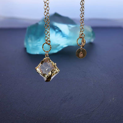 Gold-on-the-Rocks - Aquamarine Beryl Cube Necklace main image | BreatheAutumRain