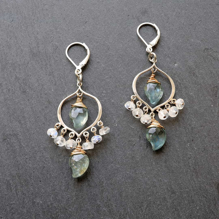 Grayson - Moss Aquamarine Moonstone Sterling Silver Chandelier Earrings alt Image | BreatheAutumnRain