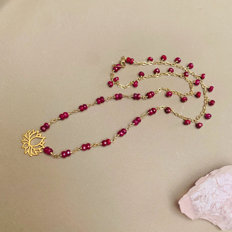 Lotus Full Boom - Ruby Gemstone Necklace - alt image | Breathe Autumn Rain Artisan Jewelry