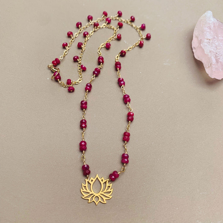 Lotus Full Boom - Ruby Gemstone Necklace - main image | BreatheAutumnRain