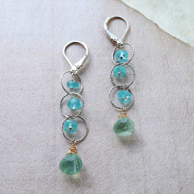 Melia - Apatite Prehnite Sterling Silver Drop Earrings alt image | BreatheAutumnRain