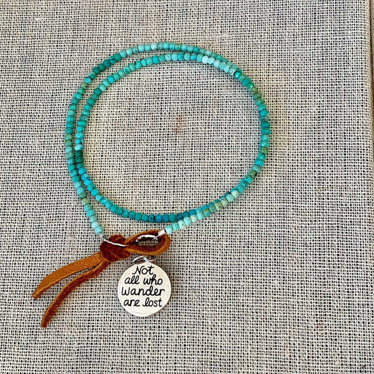 Not All Who Wander Are Lost - Turquoise Bead Double Wrap Empowerment Charm Bracelet  - Alt Image | BreatheAutumnRain