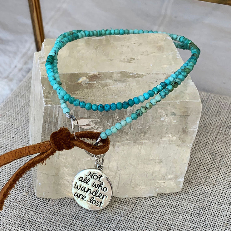 Not All Who Wander Are Lost - Turquoise Bead Double Wrap Empowerment Charm Bracelet  - Main Image | BreatheAutumnRain