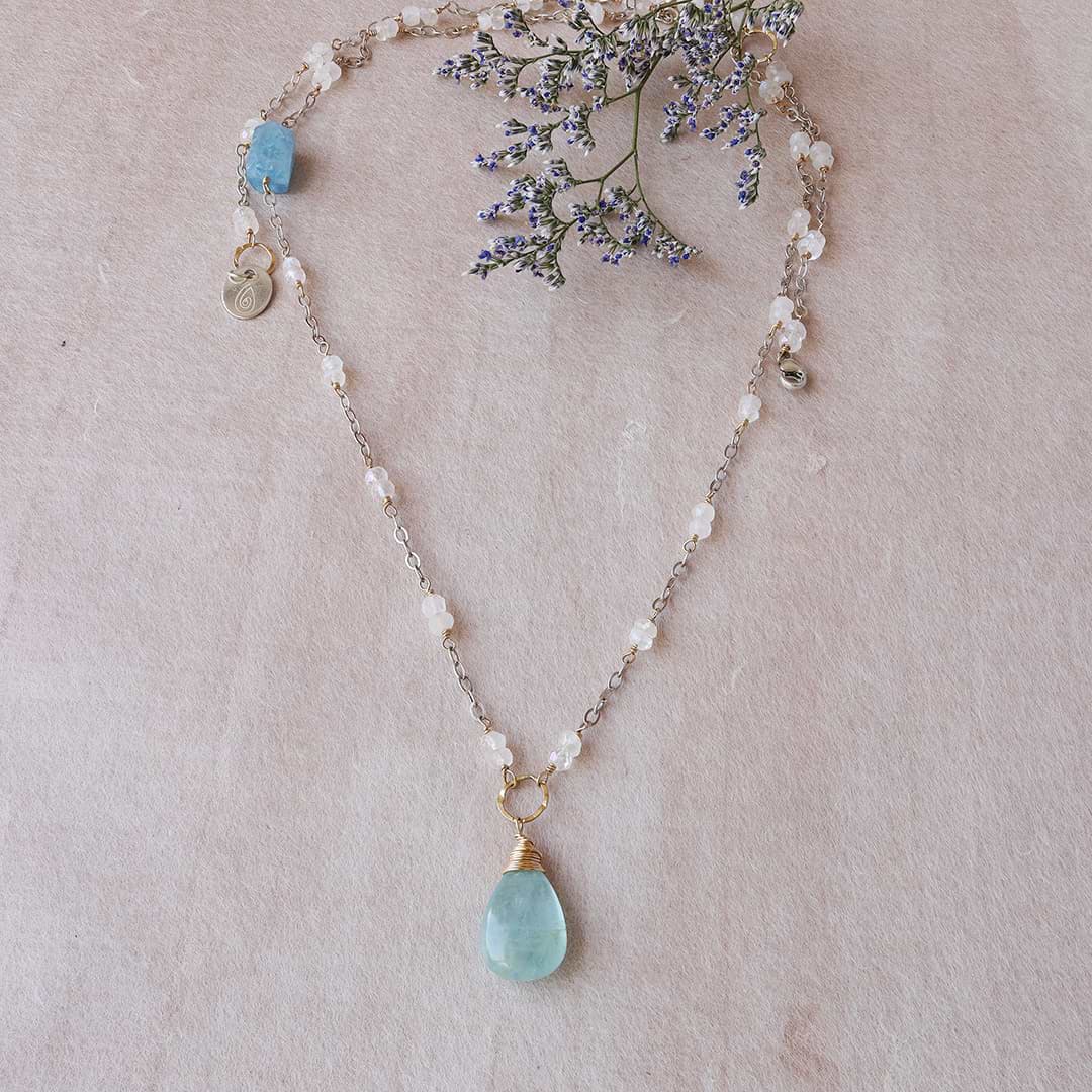 On A Clear Day - Aquamarine and Moonstone Necklace - main image | Breathe Autumn Rain Artisan Jewelry