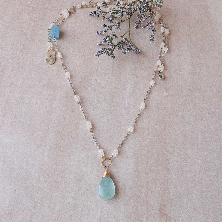 On A Clear Day - Aquamarine and Moonstone Necklace - main image | Breathe Autumn Rain Artisan Jewelry