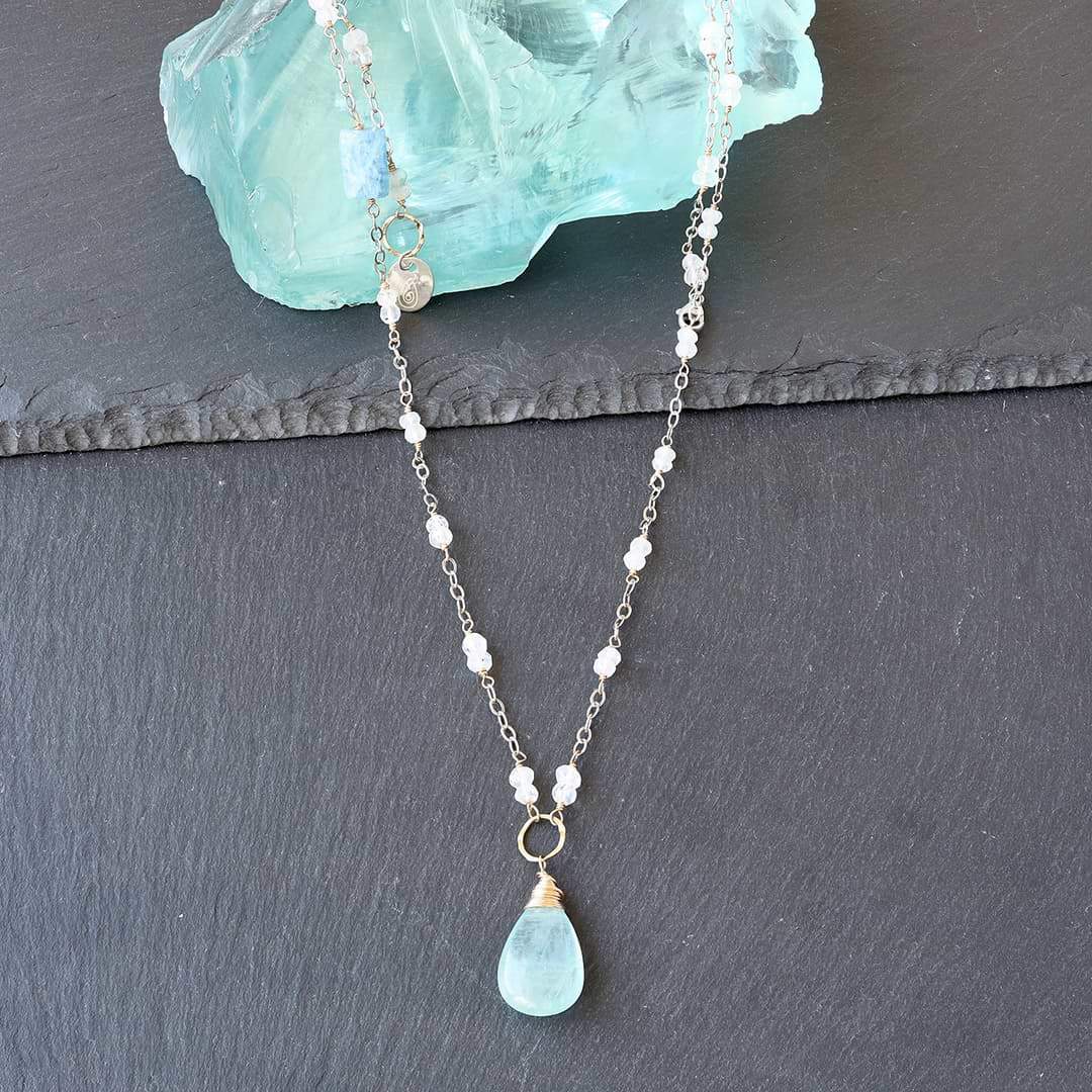 On A Clear Day - Aquamarine and Moonstone Necklace - alt image | Breathe Autumn Rain Artisan Jewelry