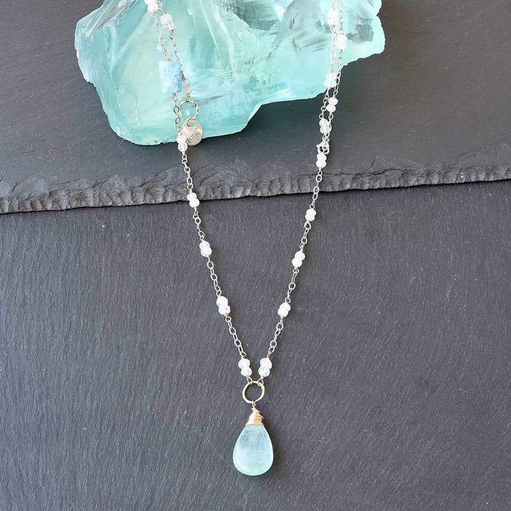 On A Clear Day - Aquamarine and Moonstone Necklace - alt image | Breathe Autumn Rain Artisan Jewelry
