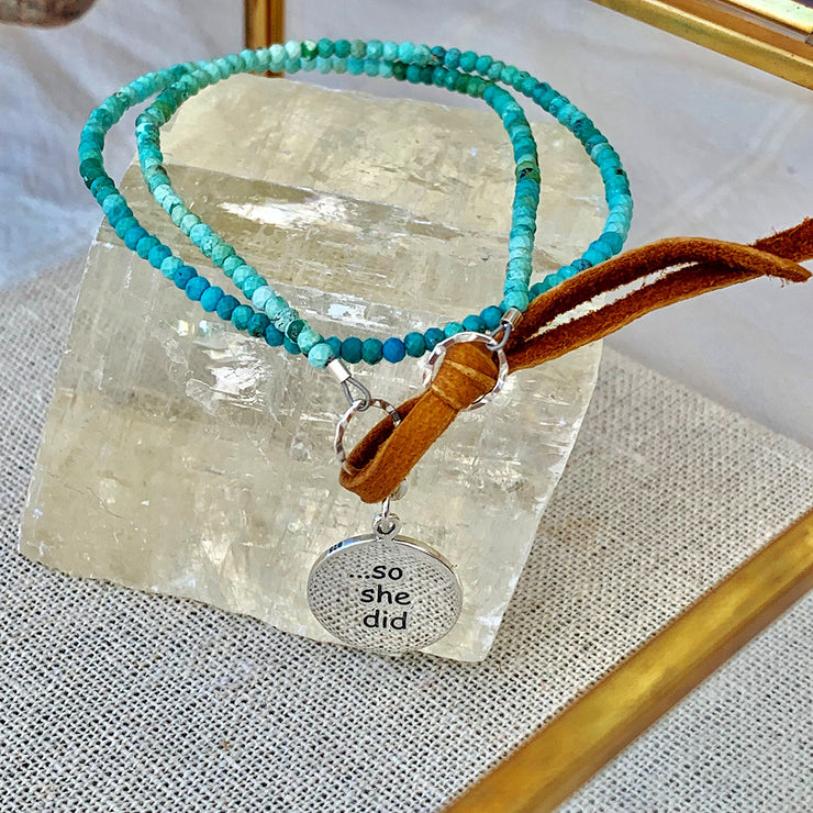 She Believed She Could - Turquoise Bead Double Wrap Empowerment Charm Bracelet - Main Image Back | BreatheAutumnRain