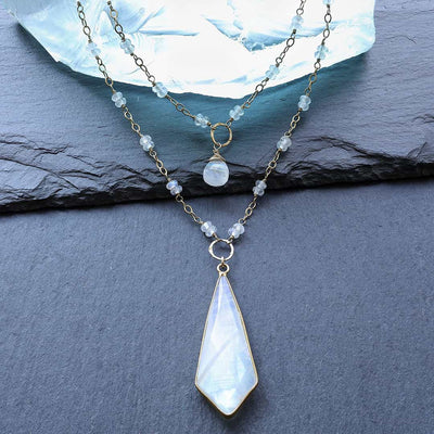 Snow Drift - Moonstone Double-Strand Gold Necklace - main image | BreatheAutumnRain