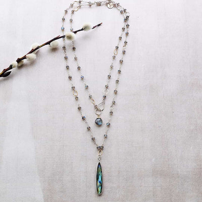 Stillness - Labradorite Double-Strand Necklace - life style layering image | Breathe Autumn Rain Artisan Jewelry