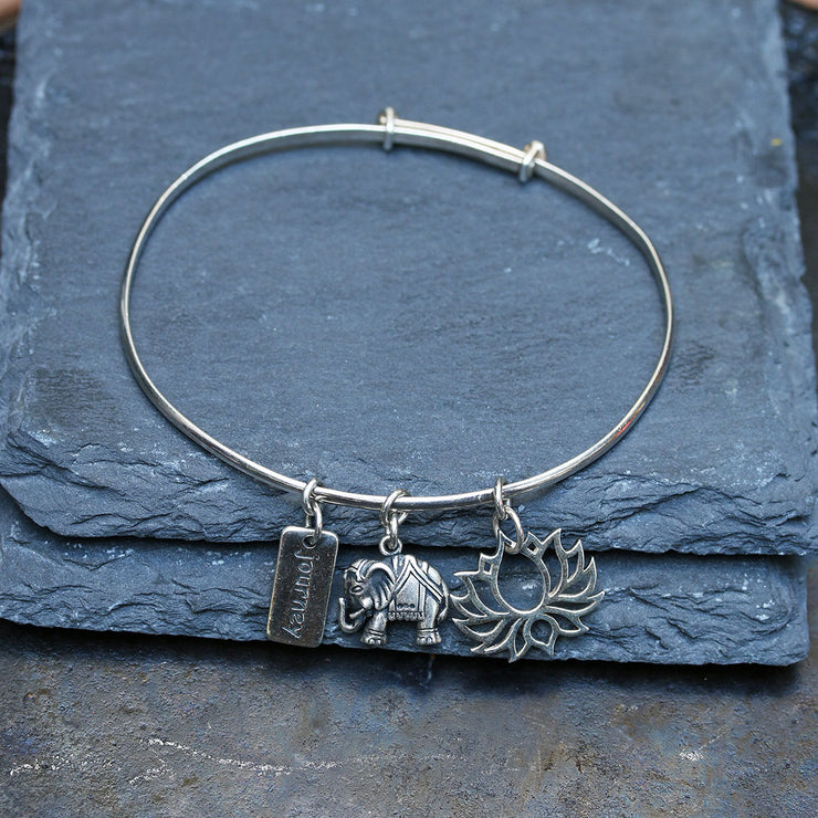 Thoughtful Journey to Bloom - Silver Elephant Lotus Charm Bracelet main image | Breathe Autumn Rain Artisan Jewelry