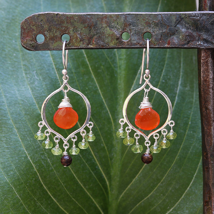 Carnelian Peridot Sterling Silver Chandelier Earrings | BreatheAutumnRain