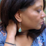 Verte - Smooth Natural Aquamarine Sterling Silver Drop Earrings - life style image | BreatheAutumnRain