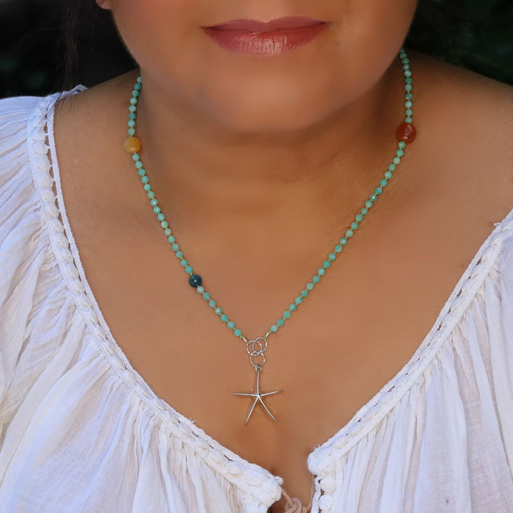 Adrift - Amazonite Silver Starfish Charm Necklace life style image | Breathe Autumn Rain Artisan Jewelry