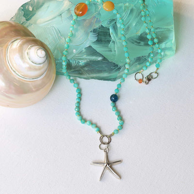 Adrift - Amazonite Silver Starfish Charm Necklace main image | Breathe Autumn Rain Artisan Jewelry