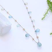 After the Rain - Aquamarine and Citrine Gold Necklace alt image | Breathe Autumn Rain Artisan Jewelry
