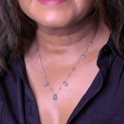 After the Rain - Aquamarine and Citrine Gold Necklace life style image | Breathe Autumn Rain Artisan Jewelry