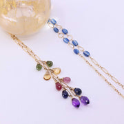Amara - Multi Gemstone Gold Lariat Necklace alt image | Breathe Autumn Rain Artisan Jewelry