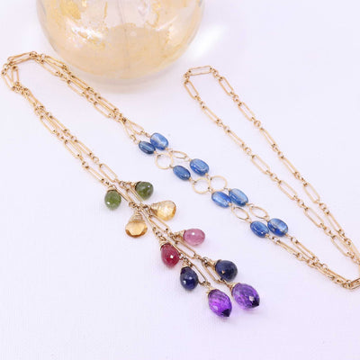 Amara - Multi Gemstone Gold Lariat Necklace main image | Breathe Autumn Rain Artisan Jewelry